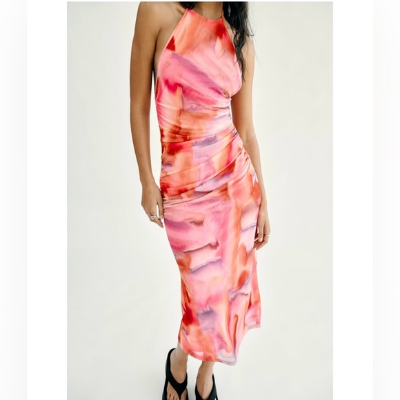 NEW Zara tulle midi halter dress size XS - Picture 1 of 3